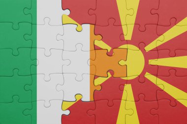 İrlanda 'nın renkli ulusal bayrağı ve Macedonia bayrağı bulmacası. konsept