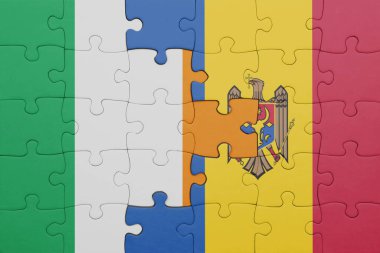 İrlanda 'nın renkli ulusal bayrağı ve Moldova bayrağıyla ilgili bulmacalar. konsept