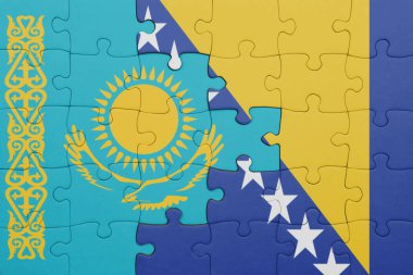 Kazakistan 'ın renkli ulusal bayrağı, Bosna ve Herzegovina bayrağı. konsept
