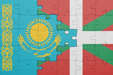 Kazakistan 'ın renkli ulusal bayrağı ve Bask ülkesinin bayrağı. konsept