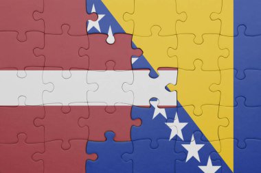 Letonya 'nın renkli ulusal bayrağı, Bosna ve Herzegovina bayrağı. konsept