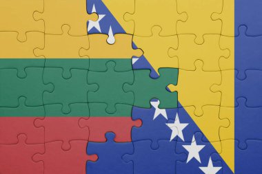 Litvanya 'nın renkli ulusal bayrağı, Bosna ve Herzegovina bayrağı. konsept