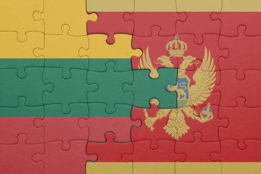 Litvanya 'nın renkli ulusal bayrağı ve Montgro bayrağı ile bulmaca. konsept