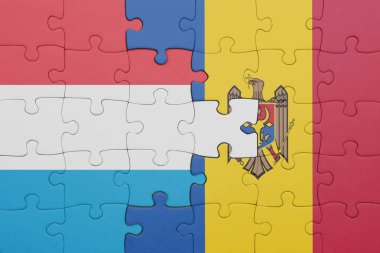 Lüksemburg ve Moldova bayrağının renkli ulusal bayrağıyla bulmaca. konsept