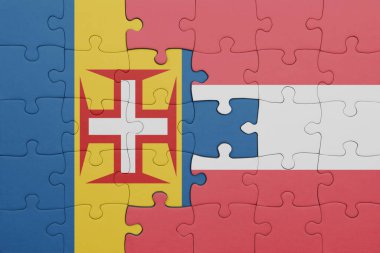 Avusturalya 'nın renkli ulusal bayrağı ve Madeira bayrağıyla ilgili bulmacalar. konsept