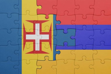 Ermenistan 'ın renkli ulusal bayrağı ve Madeira bayrağı. konsept