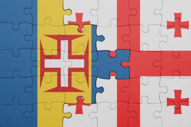 Gürcistan 'ın renkli ulusal bayrağı ve Madeira bayrağıyla ilgili bulmaca. konsept