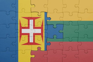 Litvanya 'nın renkli ulusal bayrağı ve Madeira bayrağıyla ilgili bulmacalar. konsept