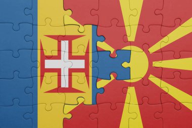 Macedonia 'nın renkli ulusal bayrağı ve Madeira bayrağıyla ilgili bulmaca. konsept