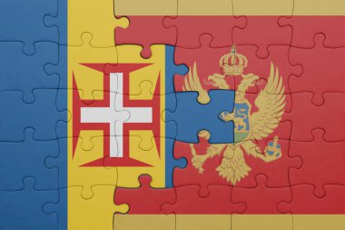 Moğol bayrağı ve madeira bayrağının rengarenk ulusal bayrağıyla bulmaca. konsept