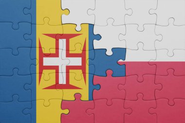 Polonya ve Madeira bayrağının renkli ulusal bayrağıyla bulmaca. konsept