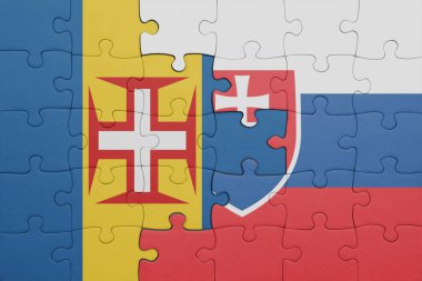 Slovakya ve Madeira bayrağının renkli ulusal bayrağıyla bulmaca. konsept