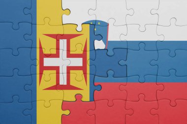 Slovenia 'nın renkli ulusal bayrağı ve Madeira bayrağıyla ilgili bulmacalar. konsept
