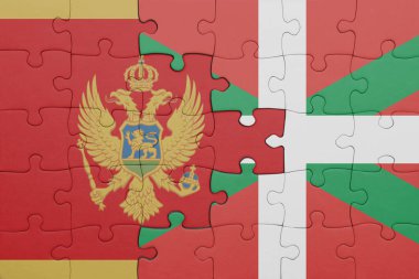 Moğol bayrağı ve Bask ülkesinin renkli ulusal bayrağıyla bulmaca. konsept