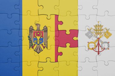 Moldova 'nın renkli ulusal bayrağı ve Vatikan bayrağının bulmacası. konsept