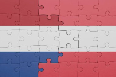 Avusturalya 'nın renkli ulusal bayrağı ve Hollanda bayrağıyla ilgili bulmacalar. konsept