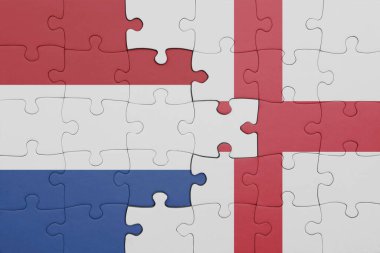 İngiltere 'nin renkli ulusal bayrağı ve Hollanda bayrağıyla ilgili bulmacalar. konsept