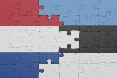 Estonya 'nın renkli ulusal bayrağı ve Hollanda bayrağıyla ilgili bulmacalar. konsept