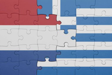 Yunanistan 'ın renkli ulusal bayrağı ve Hollanda bayrağıyla ilgili bulmacalar. konsept