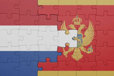 Moğolistan ve Hollanda bayrağının renkli ulusal bayrağıyla ilgili bulmacalar. konsept