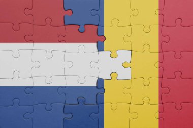 Romanya 'nın renkli ulusal bayrağı ve Hollanda bayrağıyla ilgili bulmacalar. konsept