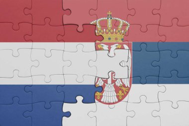 Sırbistan 'ın renkli ulusal bayrağı ve Hollanda bayrağı ile ilgili bulmacalar. konsept