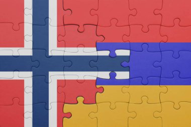 Ermenistan 'ın renkli ulusal bayrağı ve Norveç bayrağıyla ilgili bulmacalar. konsept