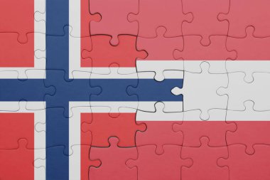 Avustralya bayrağı ve Norveç bayrağının rengarenk yapbozu. konsept