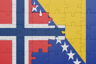 Bosna, Herzegovina ve Norveç bayrağının renkli ulusal bayrağıyla bulmaca. konsept