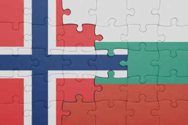 Bulgar bayrağı ve Norveç bayrağıyla dolu renkli bir bulmaca. konsept