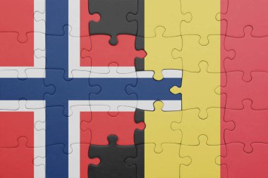 Belçika 'nın renkli bayrağı ve Norveç bayrağıyla ilgili bulmacalar. konsept