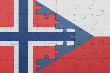 Czech Cumhuriyeti 'nin renkli ulusal bayrağı ve Norveç bayrağının bulmacası. konsept