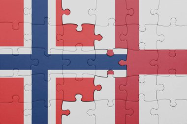 İngiltere 'nin renkli bayrağı ve Norveç' in bayrağıyla ilgili bulmacalar. konsept