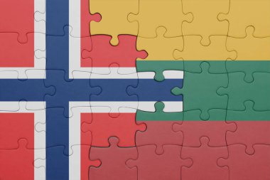 Litvanya 'nın renkli ulusal bayrağı ve Norveç bayrağıyla ilgili bulmacalar. konsept