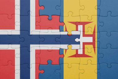 Rengarenk ulusal Madeira bayrağı ve Norveç bayrağı bulmacası. konsept