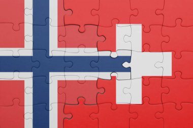 Renkli İsveç bayrağı ve Norveç bayrağı bulmacası. konsept