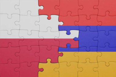 Ermenistan 'ın renkli ulusal bayrağı ve Polonya bayrağı. konsept