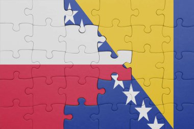 Bosna ve Herzegovina 'nın renkli ulusal bayrağı ve Polonya bayrağı. konsept