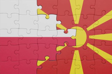 Masedonia 'nın renkli ulusal bayrağı ve Polonya bayrağıyla ilgili bulmacalar. konsept