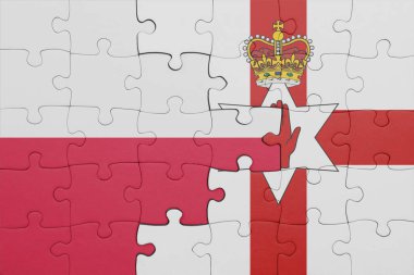 Kuzey İrlanda 'nın renkli ulusal bayrağı ve Polonya bayrağı. konsept