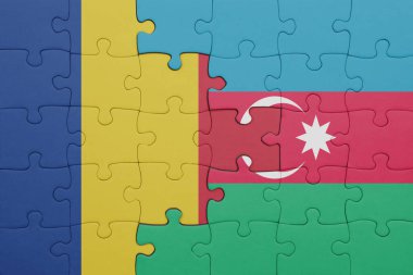 Romanya 'nın renkli ulusal bayrağı ve Azerbaijan bayrağıyla ilgili bulmacalar. konsept