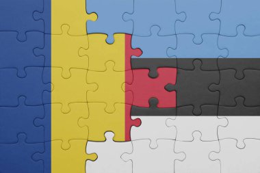 Romanya 'nın renkli ulusal bayrağı ve Estonya bayrağıyla ilgili bulmacalar. konsept