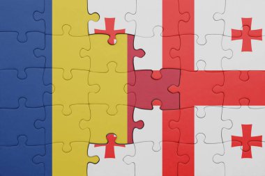Romanya 'nın renkli ulusal bayrağı ve Gürcistan bayrağıyla ilgili bulmacalar. konsept