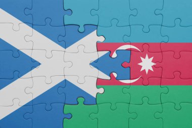 Azerbaijan 'ın renkli ulusal bayrağı ve İskoçya bayrağı. konsept
