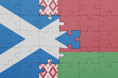 Beyaz Rusya 'nın renkli ulusal bayrağı ve İskoçya bayrağı. konsept