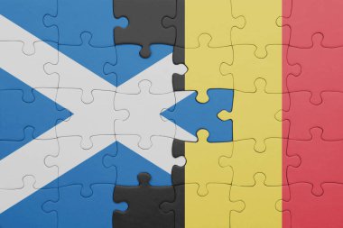 Belçika 'nın renkli ulusal bayrağı ve İskoçya bayrağıyla ilgili bulmacalar. konsept