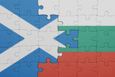 İspanya 'nın renkli ulusal bayrağı ve İskoçya bayrağıyla ilgili bulmacalar. konsept