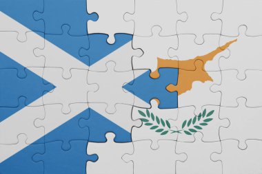 Siyananın renkli ulusal bayrağı ve İskoçya bayrağı ile bulmaca. konsept