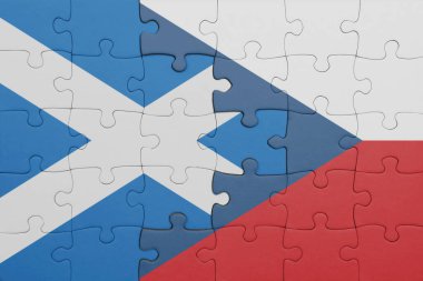 Czech Cumhuriyeti 'nin renkli ulusal bayrağı ve İskoçya bayrağı. konsept