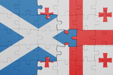 Gürcistan 'ın renkli ulusal bayrağı ve İskoçya' nın bayrağı. konsept